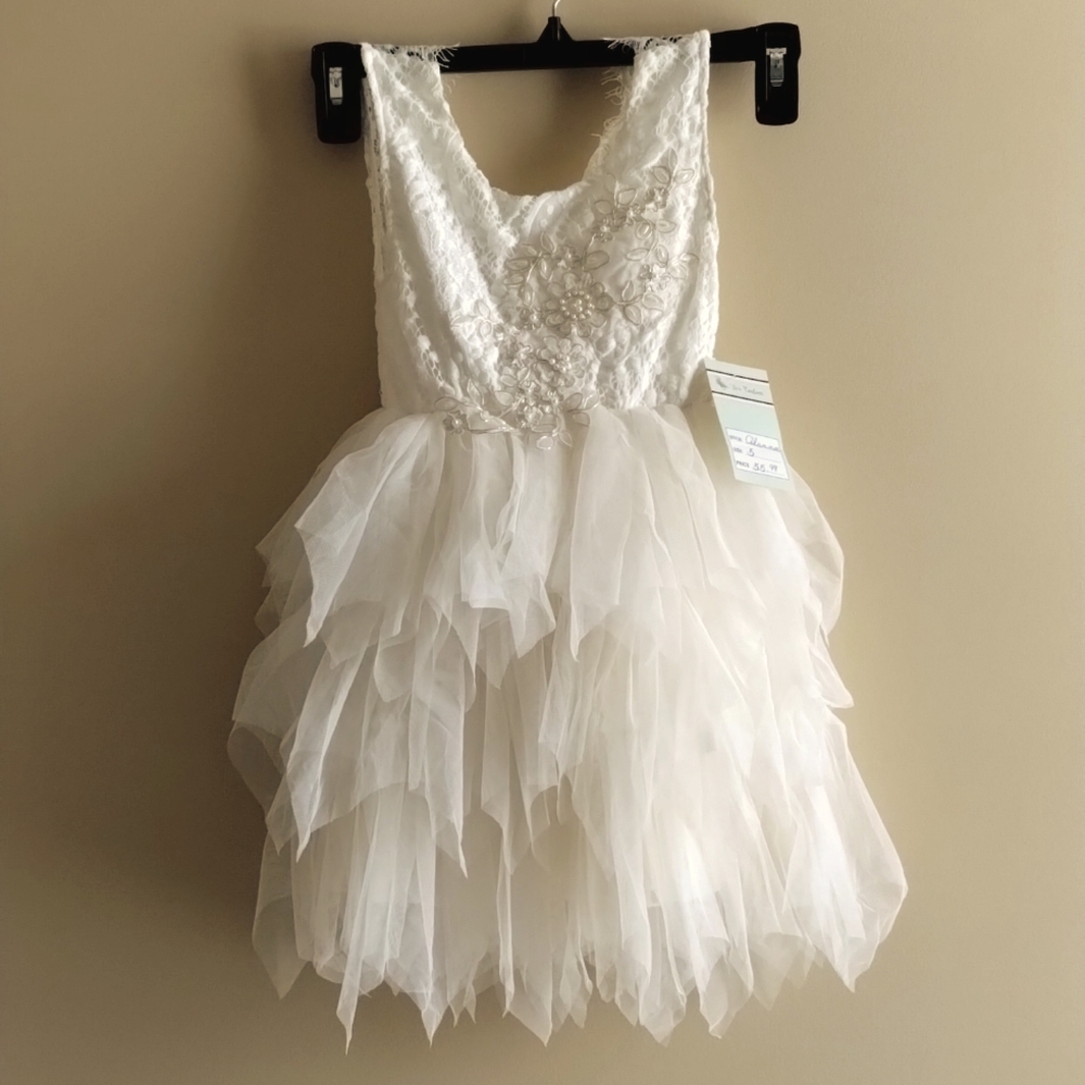 New, girls lace, beaded, tiered dress